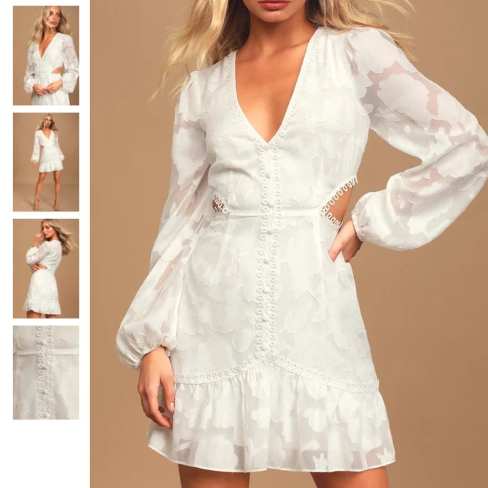 Lulu's State of Grace White Long Sleeve Cutout Mini Dress